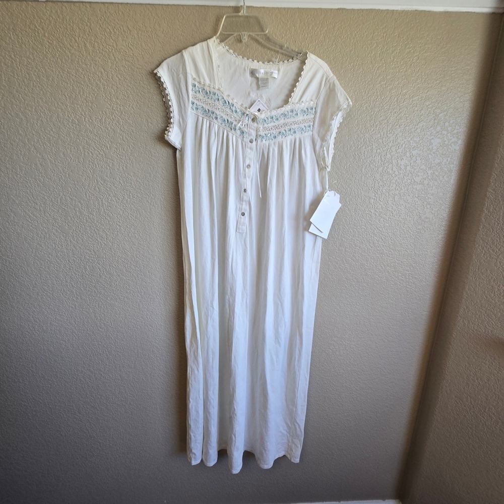 Eileen West Petal Soft Pima Cotton Nightgown White  Floral Lace S NWT Read